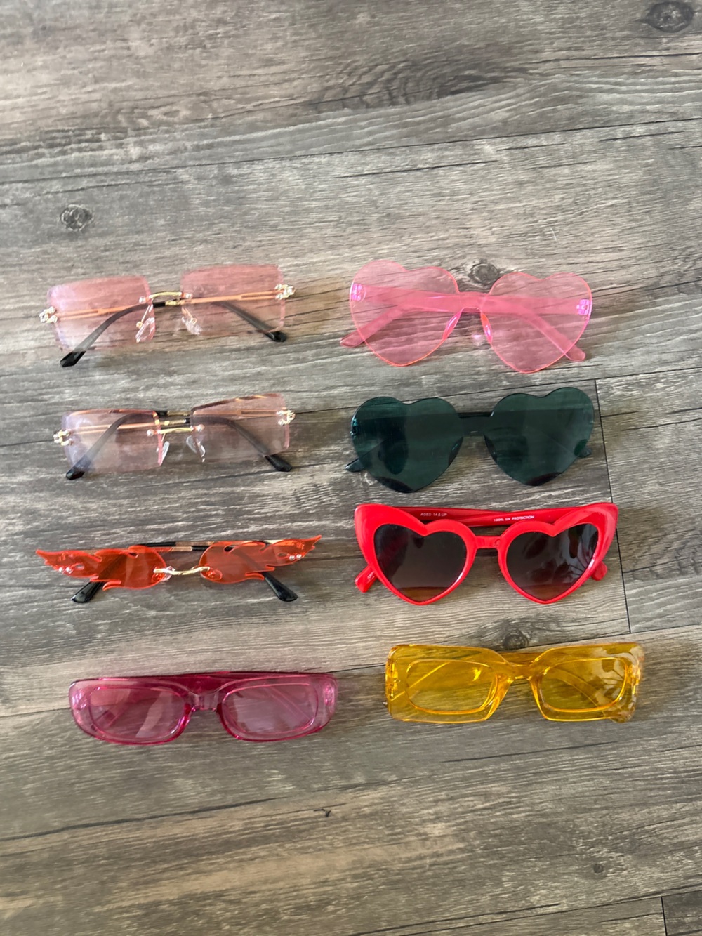 8 Mult Colored Sunglasses - Pink, Red, Yellow, Green, Orange Options